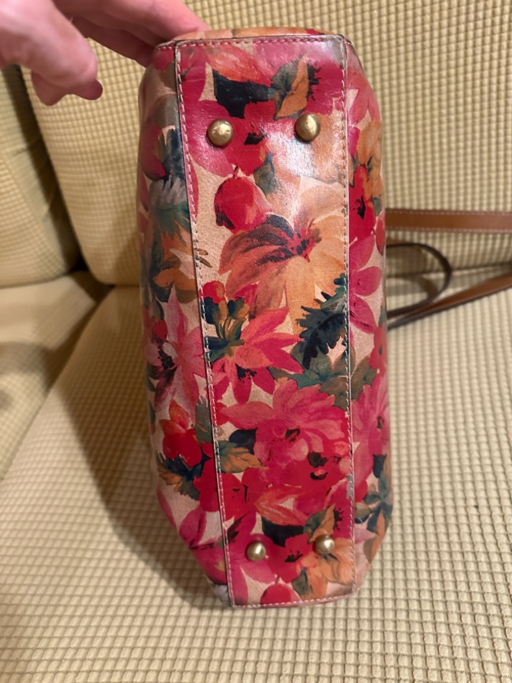 Patricia Nash Floral Tote Bag with Brown Straps - Pink Floral - Picture 3 of 10
